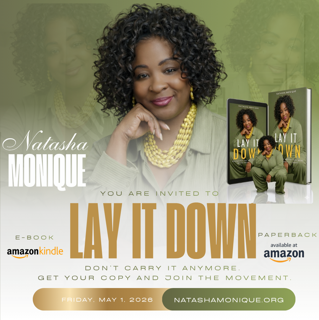 Lay It Down author launch promotional graphic with book mockups