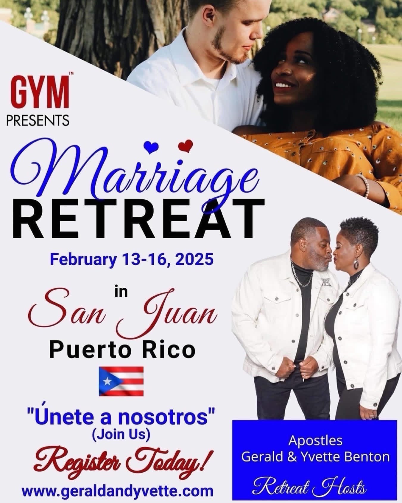 GYM Marriage Retreat flyer for San Juan Puerto Rico February 2025